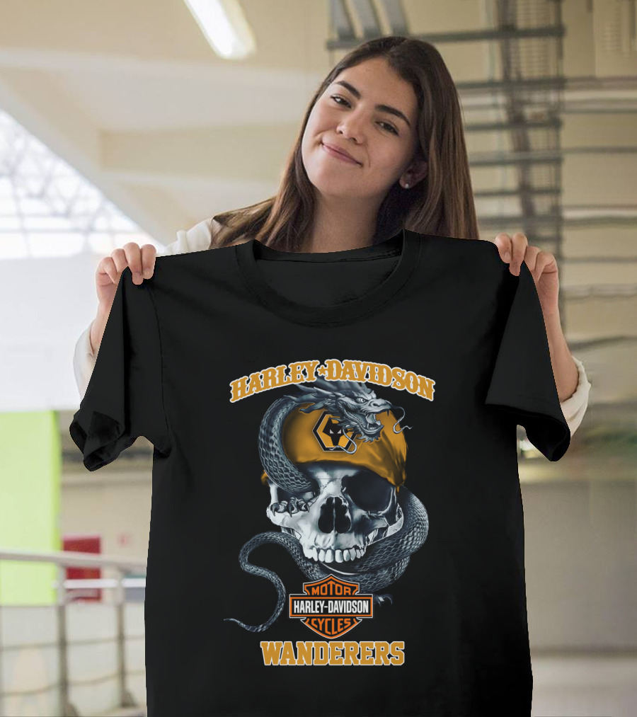 Harley Davidson Wolverhampton Wanderers Motor Cycles Skull And Snake T-Shirt