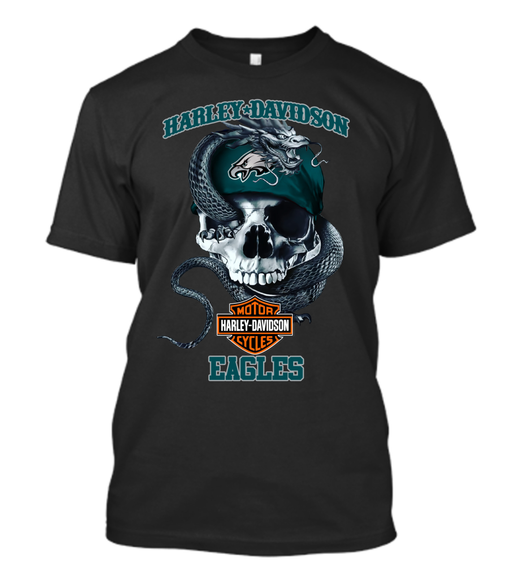 Harley Davidson Motor Cycles Philadelphia Eagles Skull Snake T-Shirt