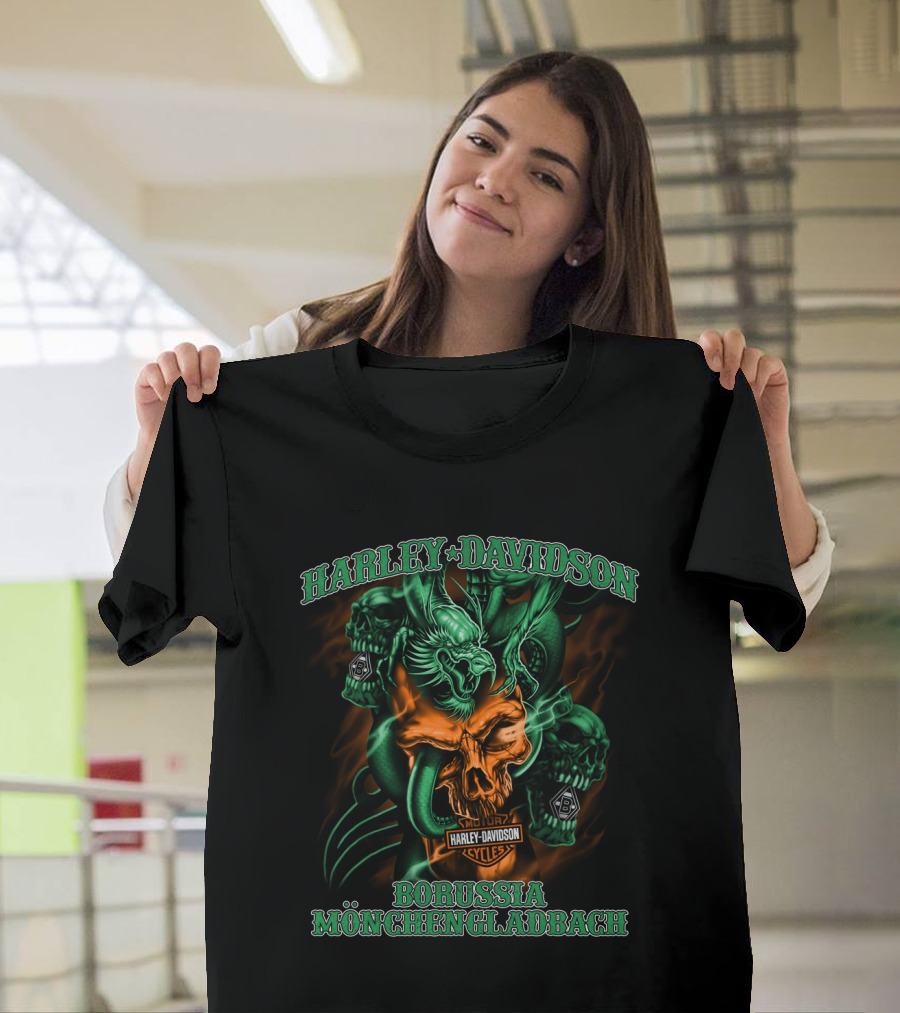 Harley Davidson Borussia Mönchengladbach Cycles Skull Dragon T-Shirt