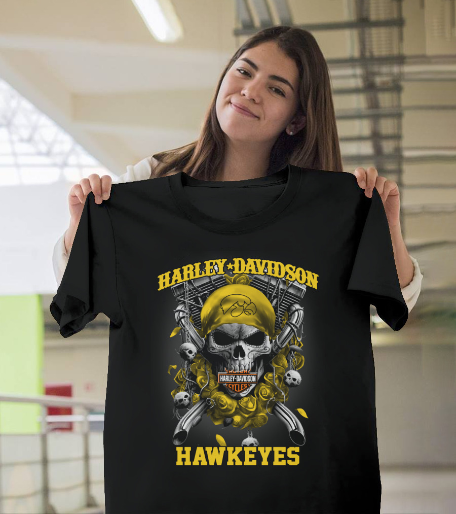 Harley Davidson Hawkeyes Skull Motorcycle Cycles T-Shirt