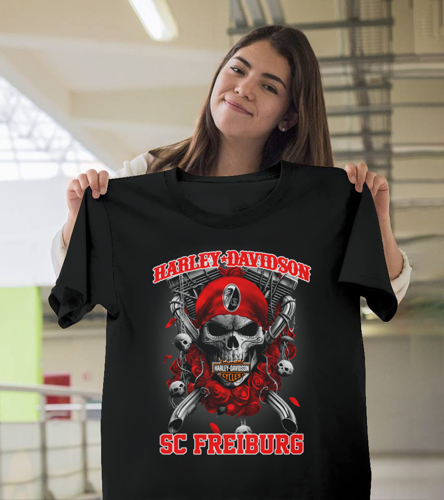 Harley Davidson Sc Freiburg Skull Cycles Red Bandana T-Shirt