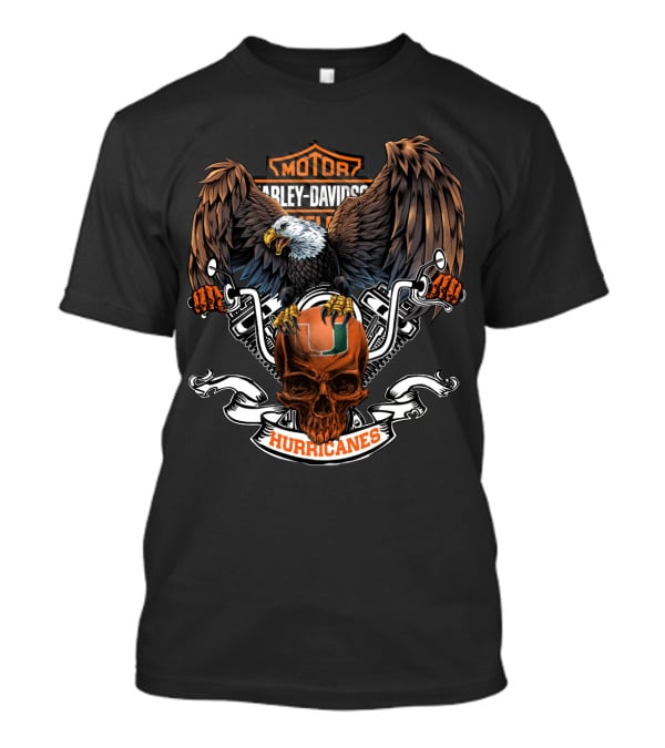 Harley Davidson Miami Hurricanes Bald Eagle Skull T-Shirt