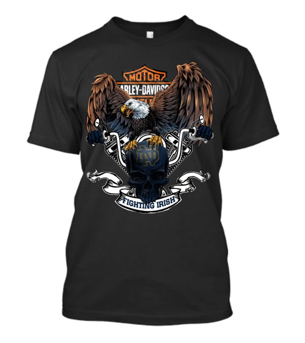 Motor Harley Davidson Cycles Notre Dame Fighting Irish Eagle And Skull T-Shirt