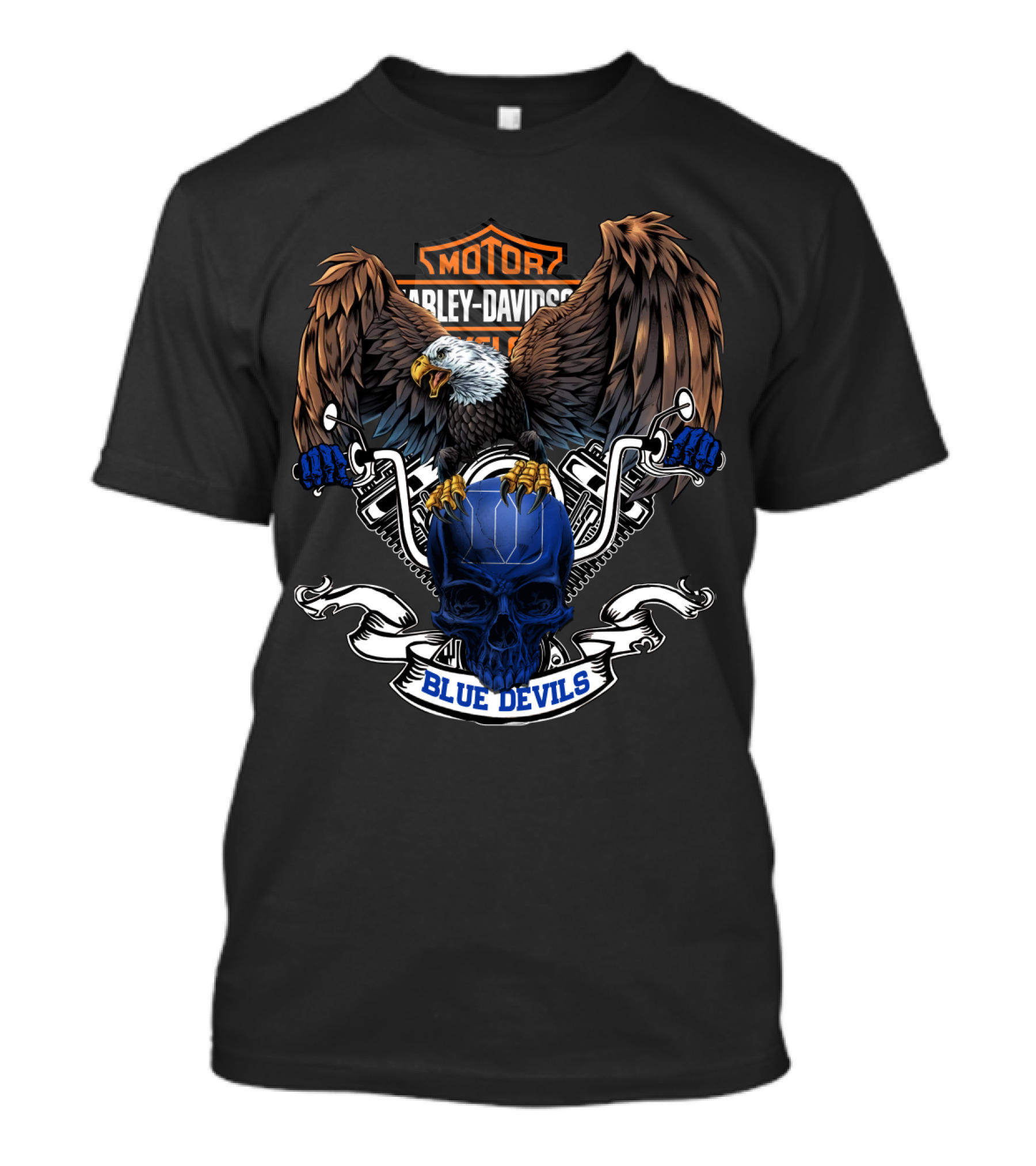 Harley Davidson Blue Devils Skull With Eagle And Motor T-Shirt