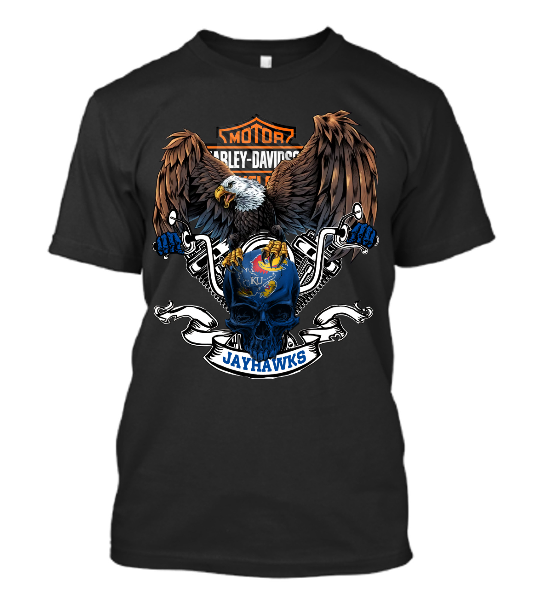 Motor Harley Davidson Cycles Eagle Kansas Jayhawks Ku Skull T-Shirt
