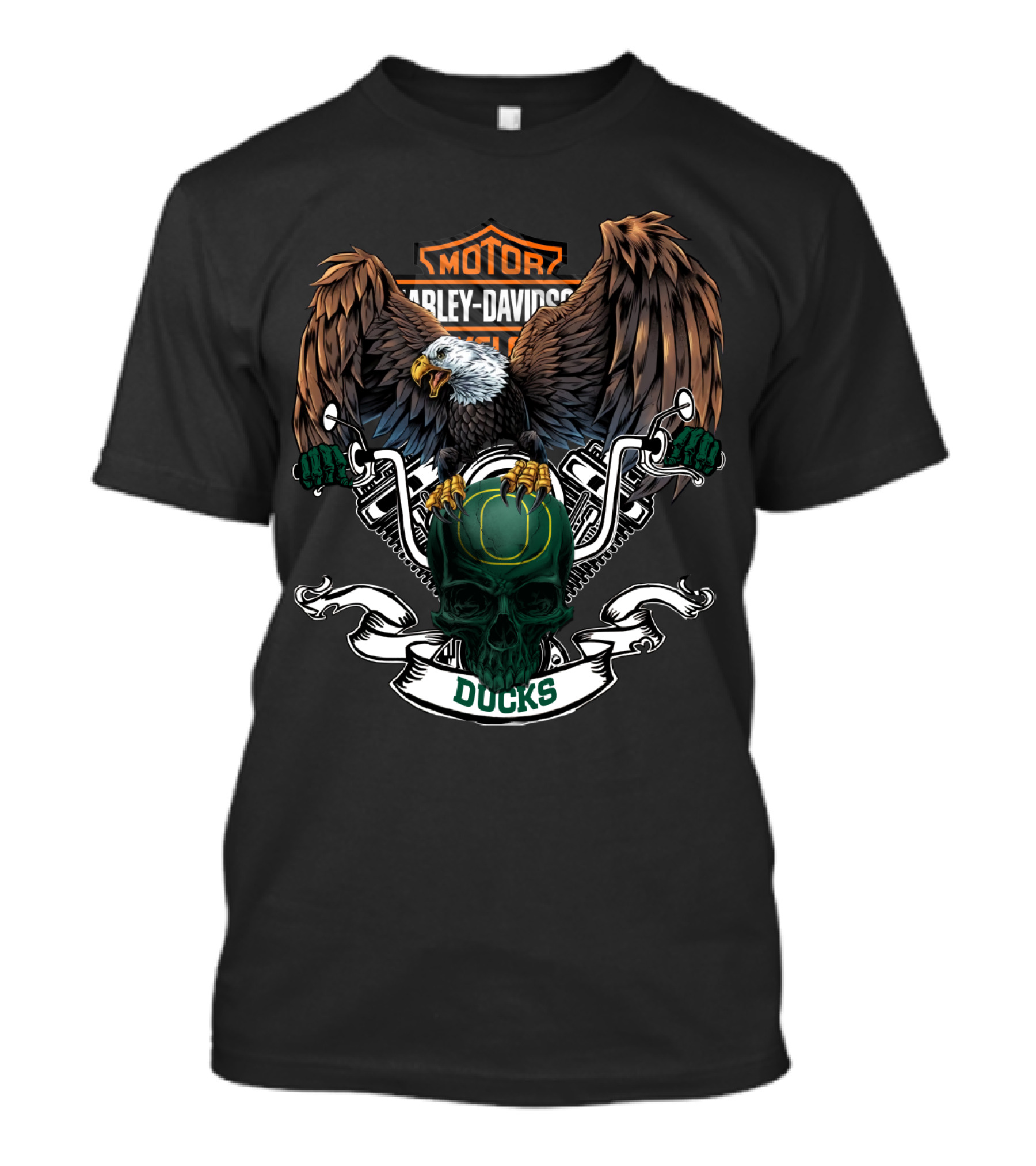 Oregon Ducks Harley Davidson Eagle And Skull T-Shirt