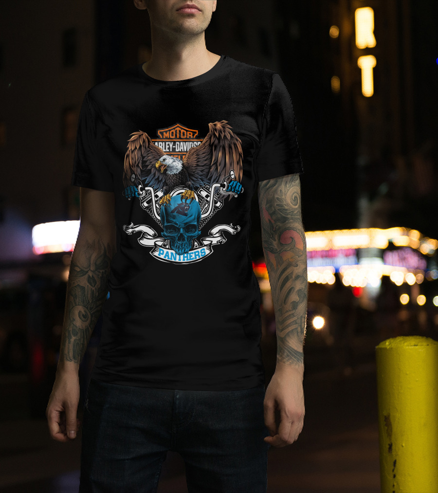Motor Harley Davidson Cycles Eagle Skull Panthers Nfl Carolina T-Shirt