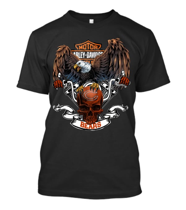Hd Nfl Chicago Bears Harley Davidson Motif With Eagle And Skull T-Shirt