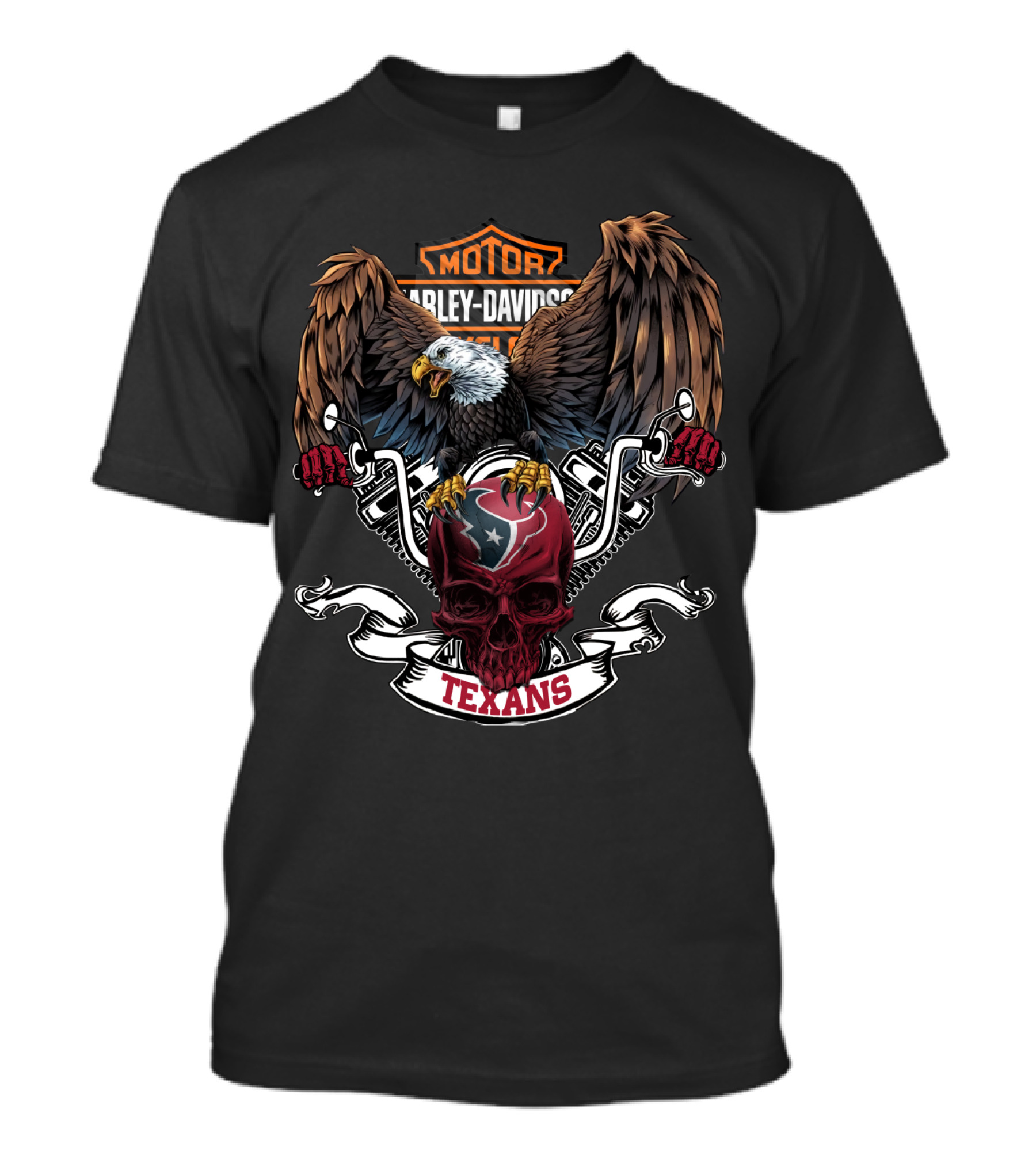 Motor Harley Davidson Cycles Eagle Skull Texans Nfl Houston T-Shirt