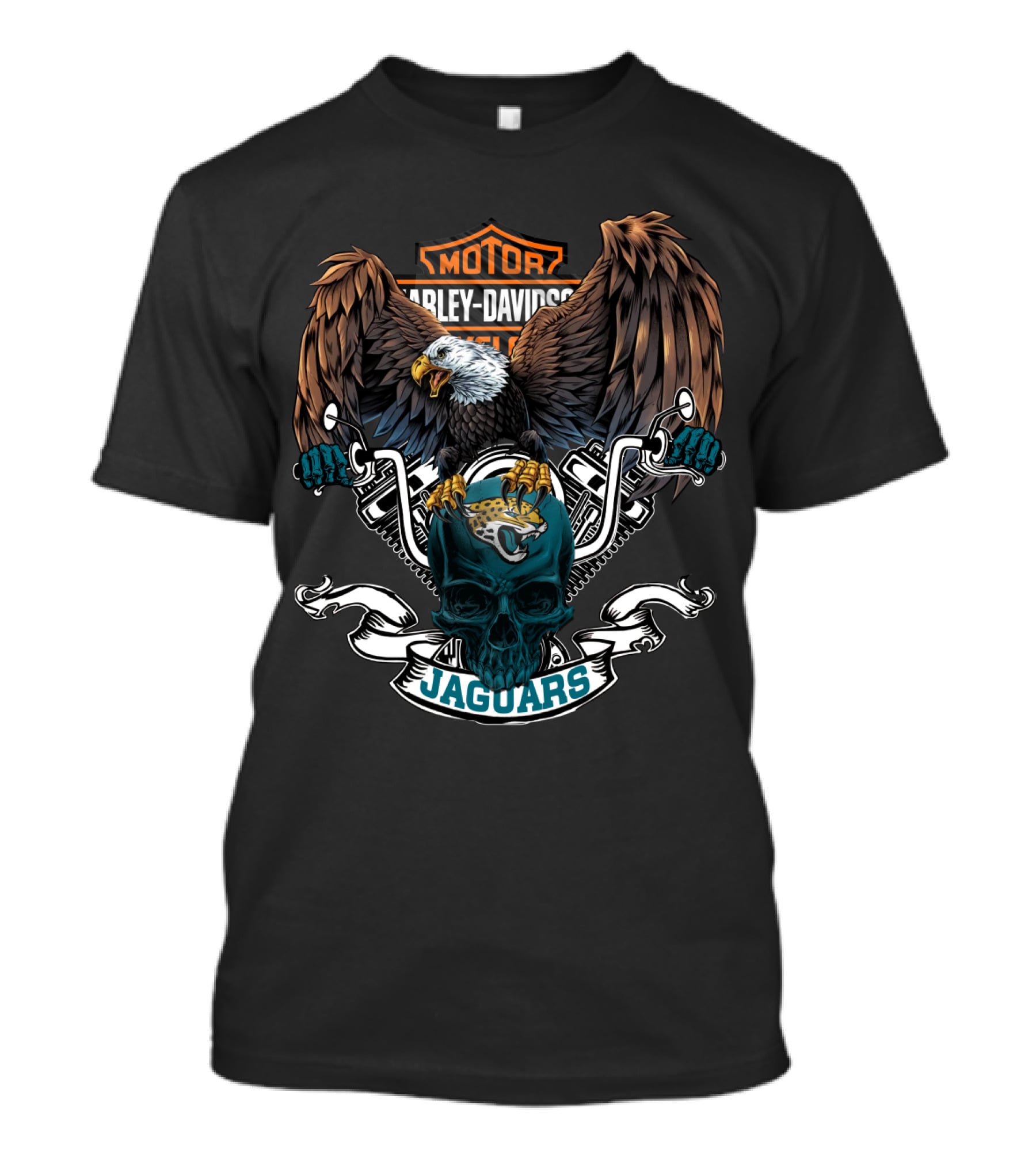 Harley Davidson Motorcycles Bald Eagle And Skull With Nfl Jacksonville Jaguars T-Shirt