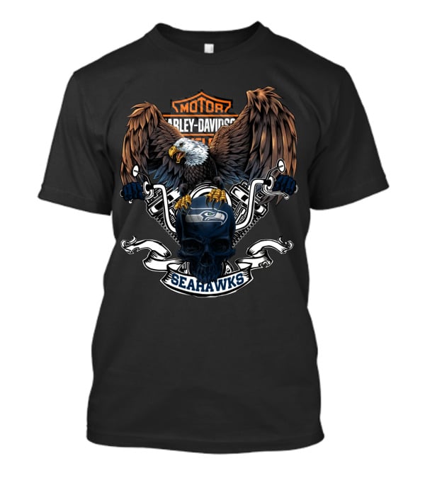 Harley Davidson Motor Cycles Eagle Skull Seahawks Nfl T-Shirt