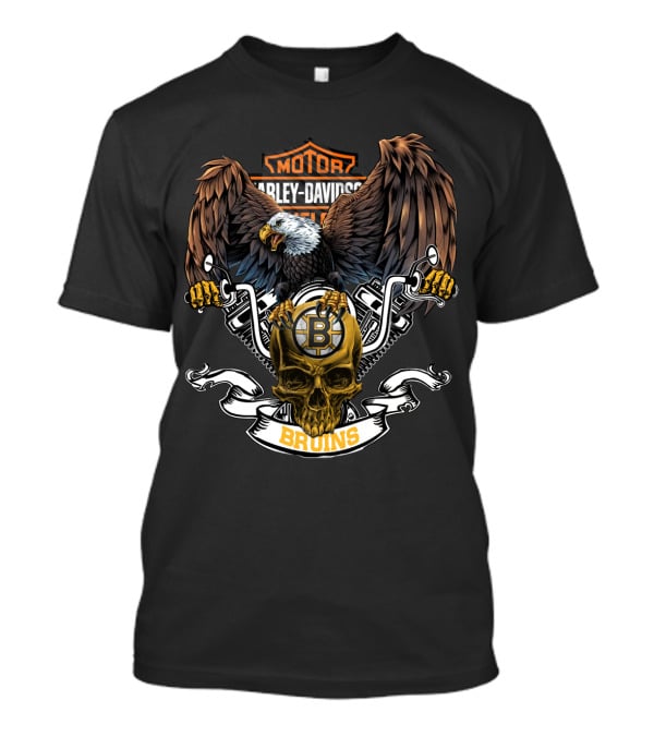 Harley Davidson Motorcycles Boston Bruins Eagle Skull Nhl T-Shirt