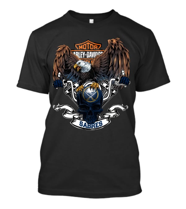 Harley Davidson Motor Eagle Skull Nhl Buffalo Sabres T-Shirt