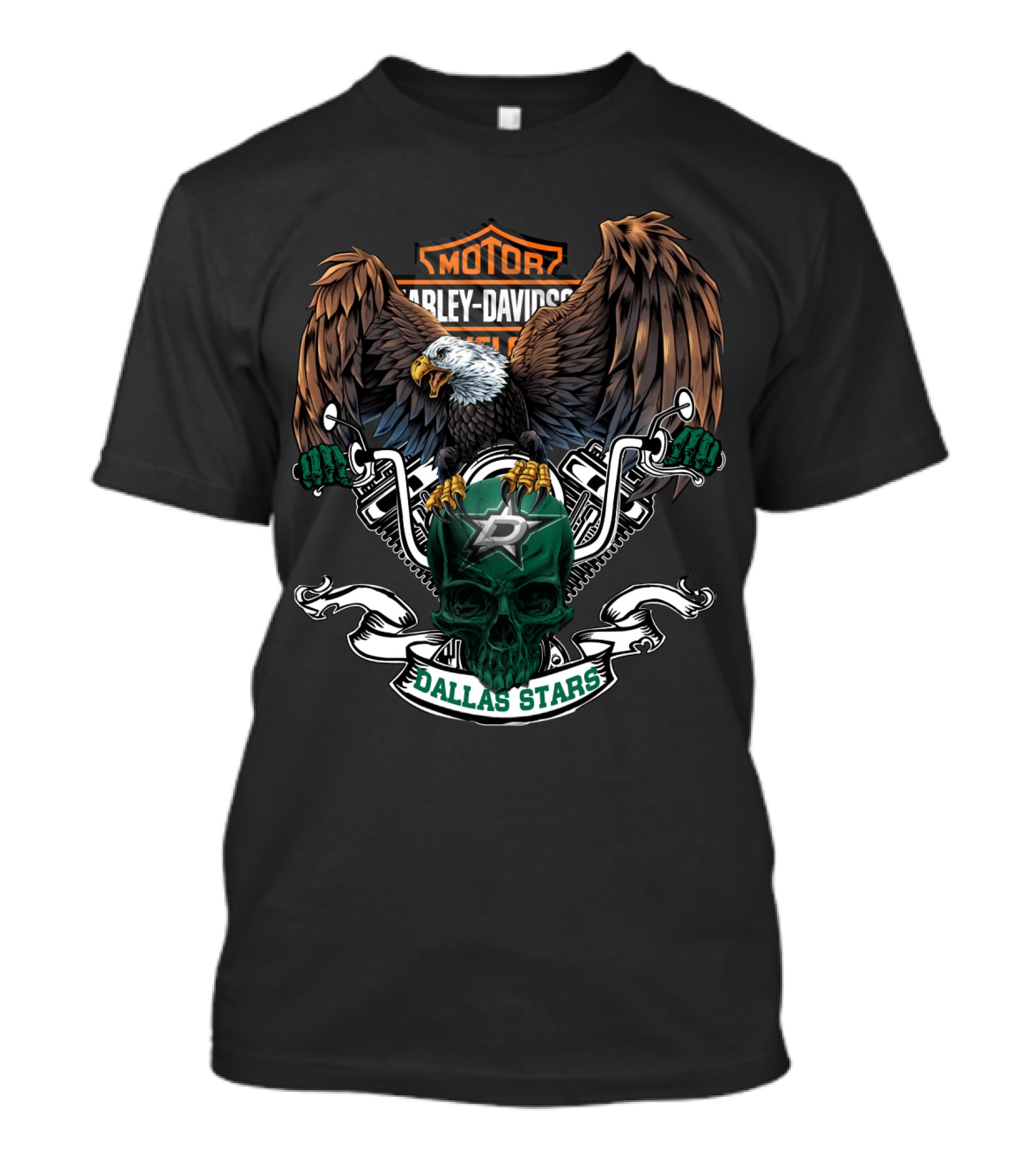Harley Davidson Motorcycles Bald Eagle Dallas Stars Nhl Hockey Skull T-Shirt