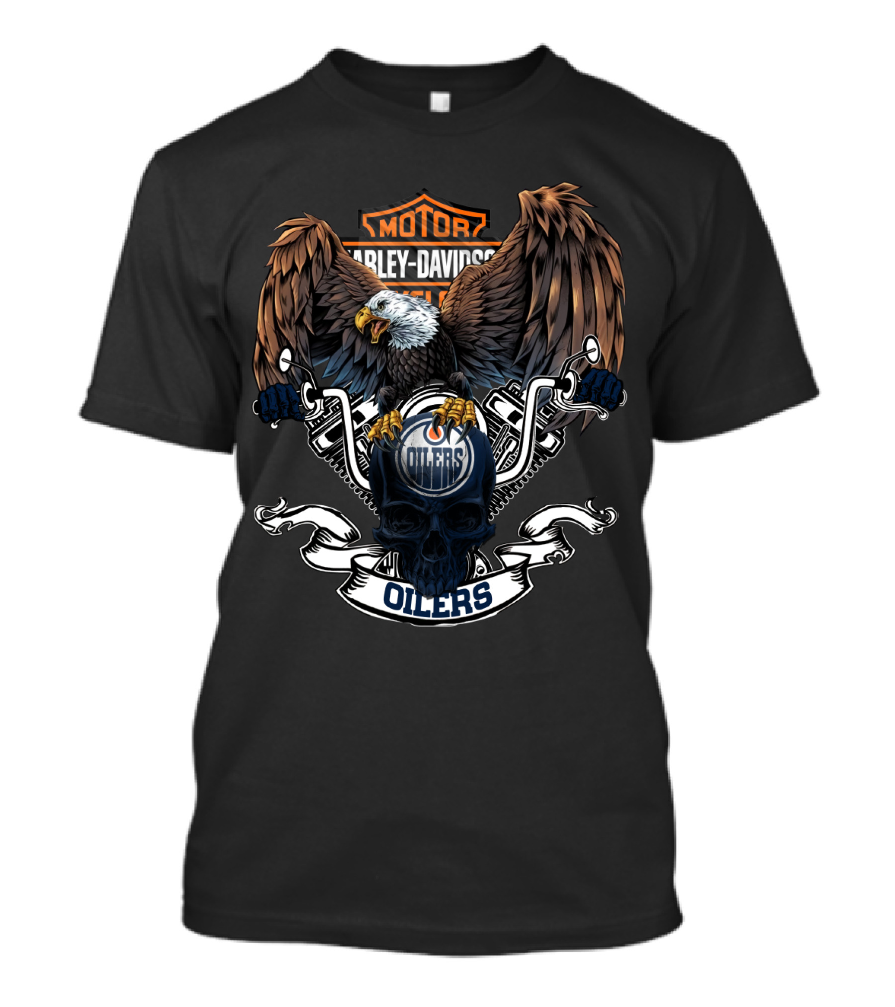Harley Davidson Nhl Edmonton Oilers Eagle And Skull T-Shirt