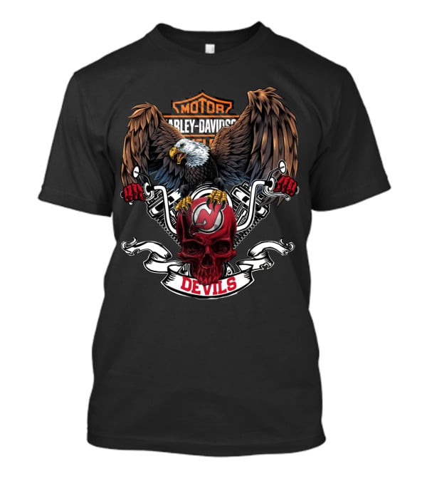 Motor Harley Davidson Cycles Bald Eagle New Jersey Devils Skull T-Shirt