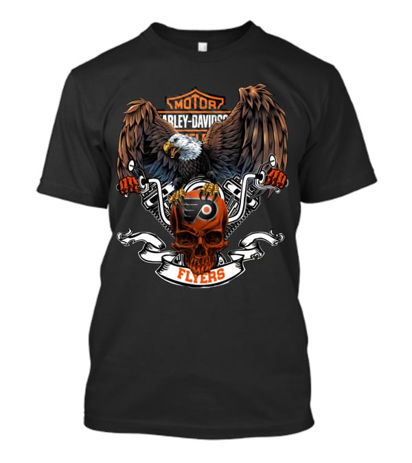 Motor Harley Davidson Cycles Bald Eagle Skull Nhl Philadelphia Flyers T-Shirt