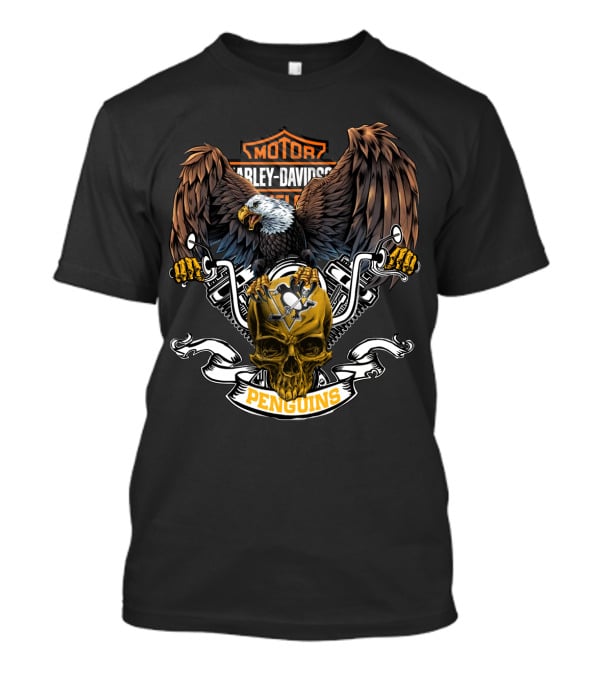 Harley Davidson Pittsburgh Penguins Eagle Skull Nhl 87 T-Shirt