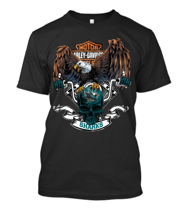 Harley Davidson San Jose Sharks Eagle And Skull Nhl T-Shirt