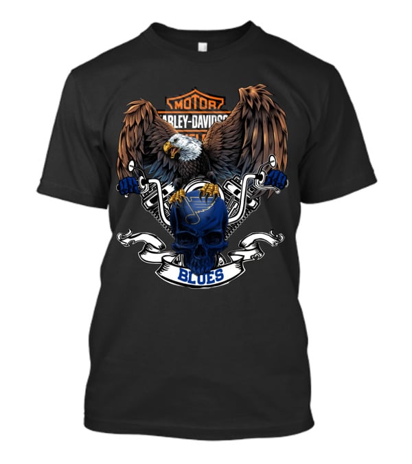 Harley Davidson Nhl St. Louis Blues Eagle Skull Motorcycle T-Shirt