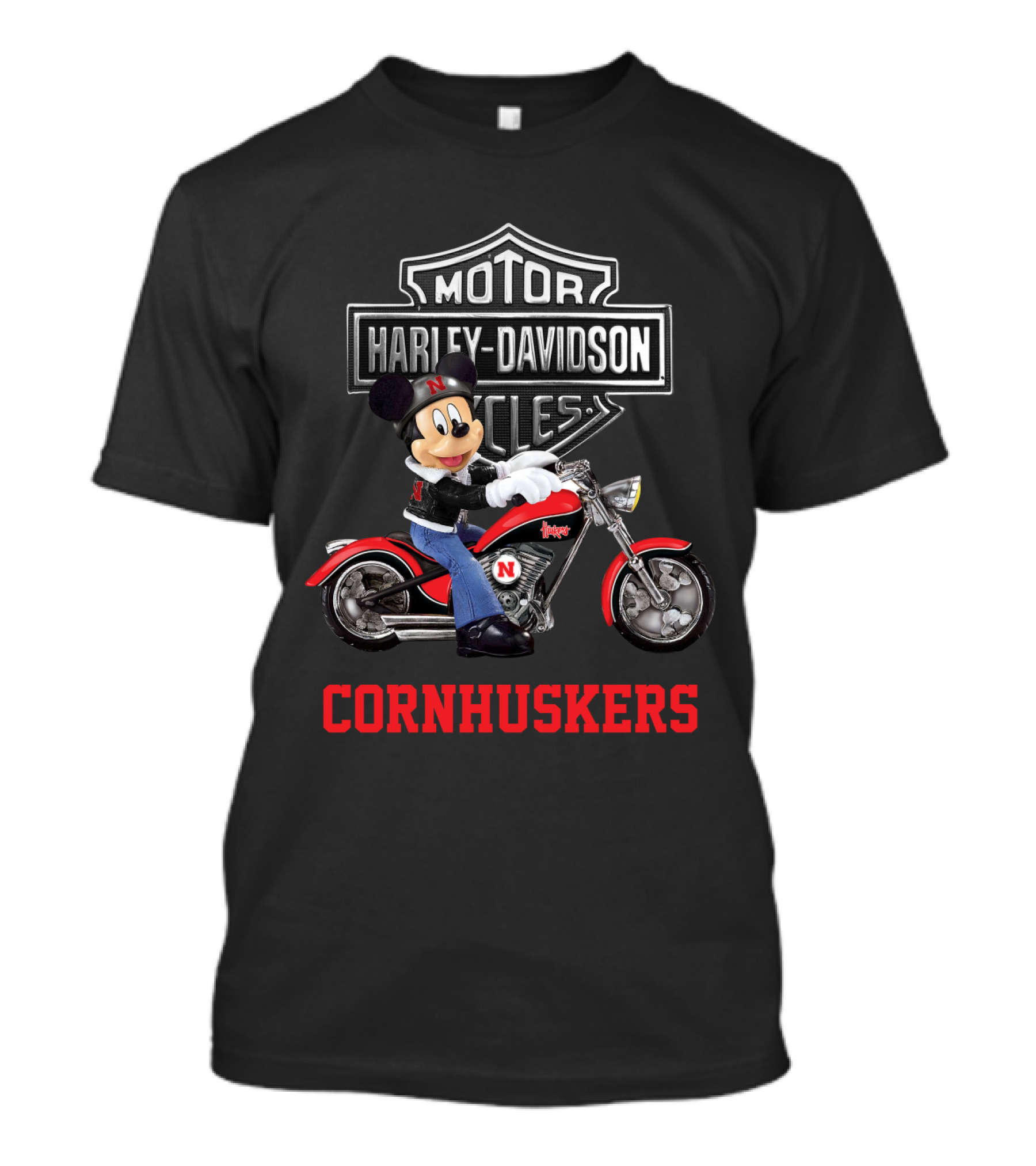 Harley Davidson Motorcycles Nebraska Cornhuskers Mickey Mouse T-Shirt