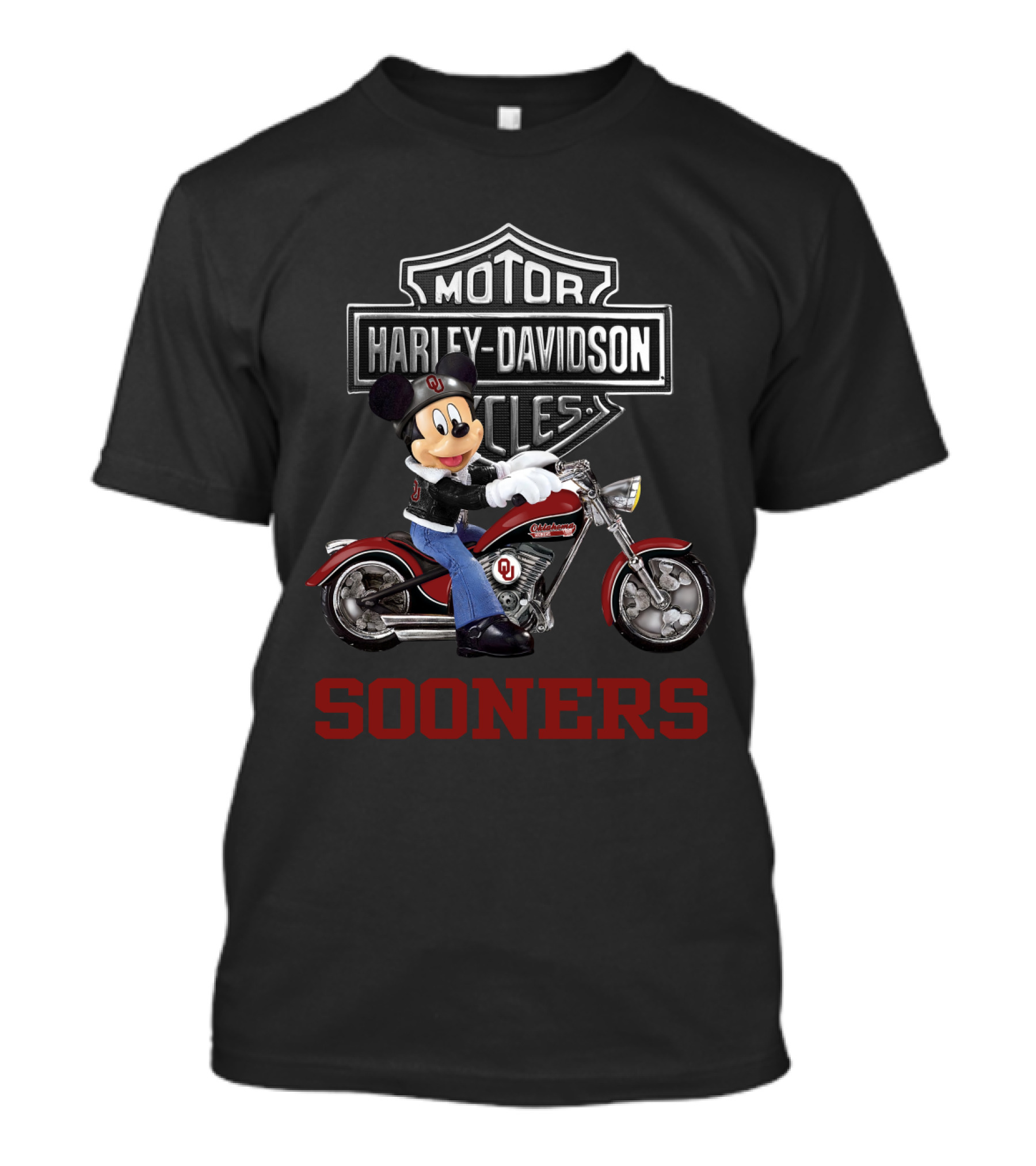 Mickey Mouse Harley Davidson Ncaa Oklahoma Sooners Motorcycles T-Shirt