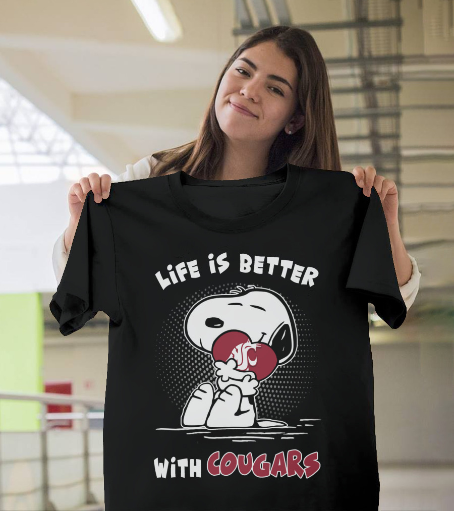 Life Is Better With Cougars Snoopy WSU T-Shirt