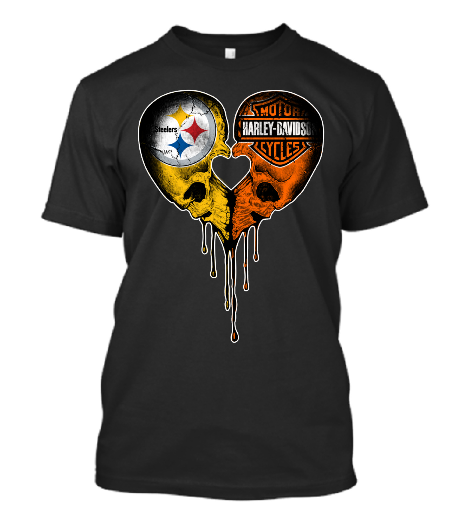Steelers Harley Davidson Heart Skull Fusion T-Shirt