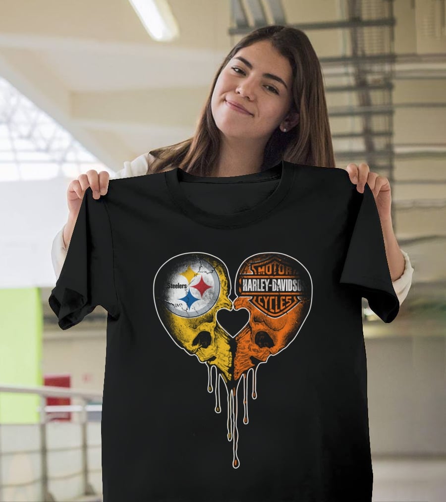 Steelers Harley Davidson Heart Skull Fusion T-Shirt