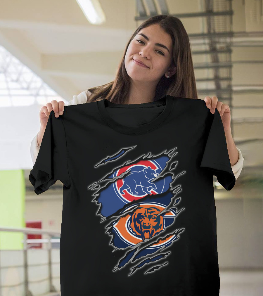 Chicago Bears And Cubs Fan Crossover Claw Marks T-Shirt