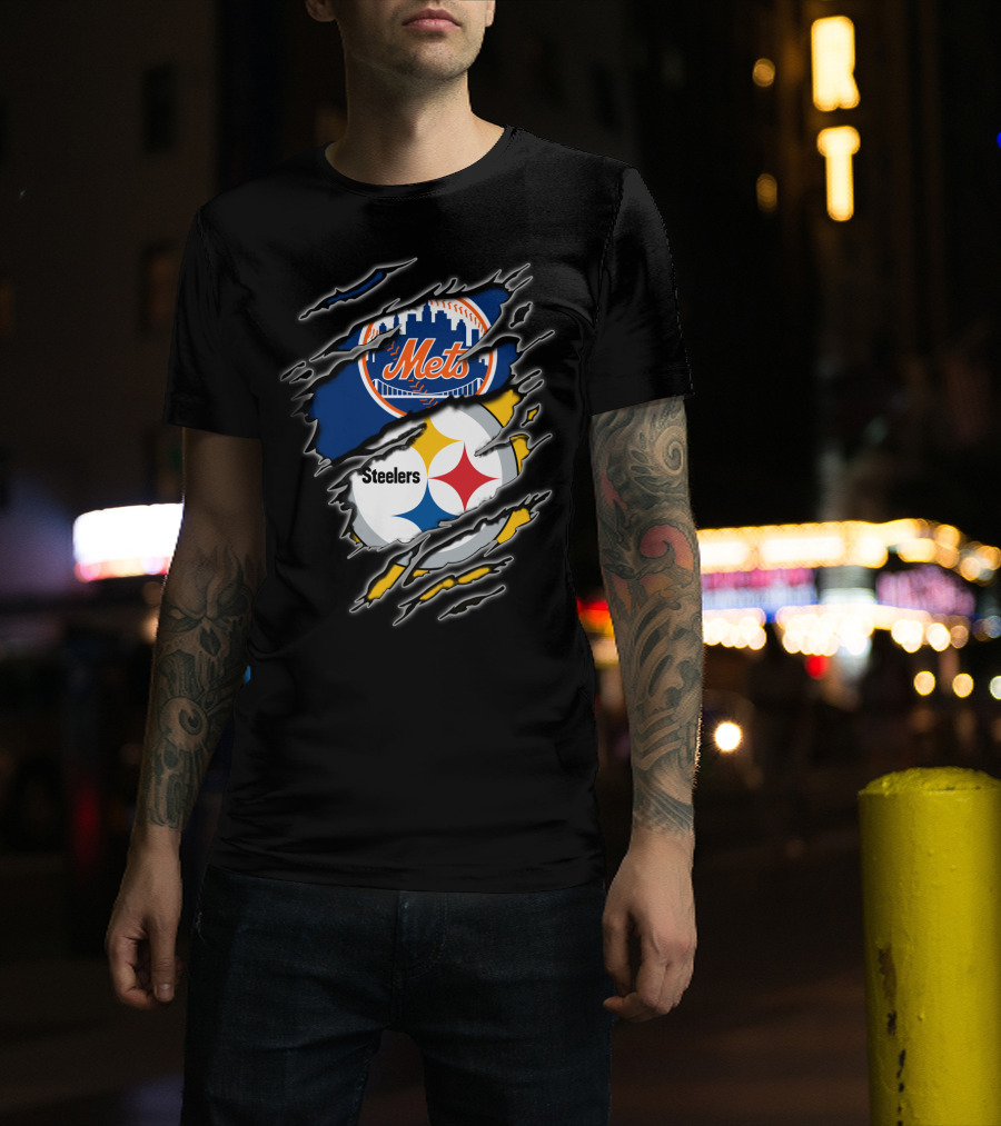 Mets Steelers Fan Crossover Logo T-Shirt
