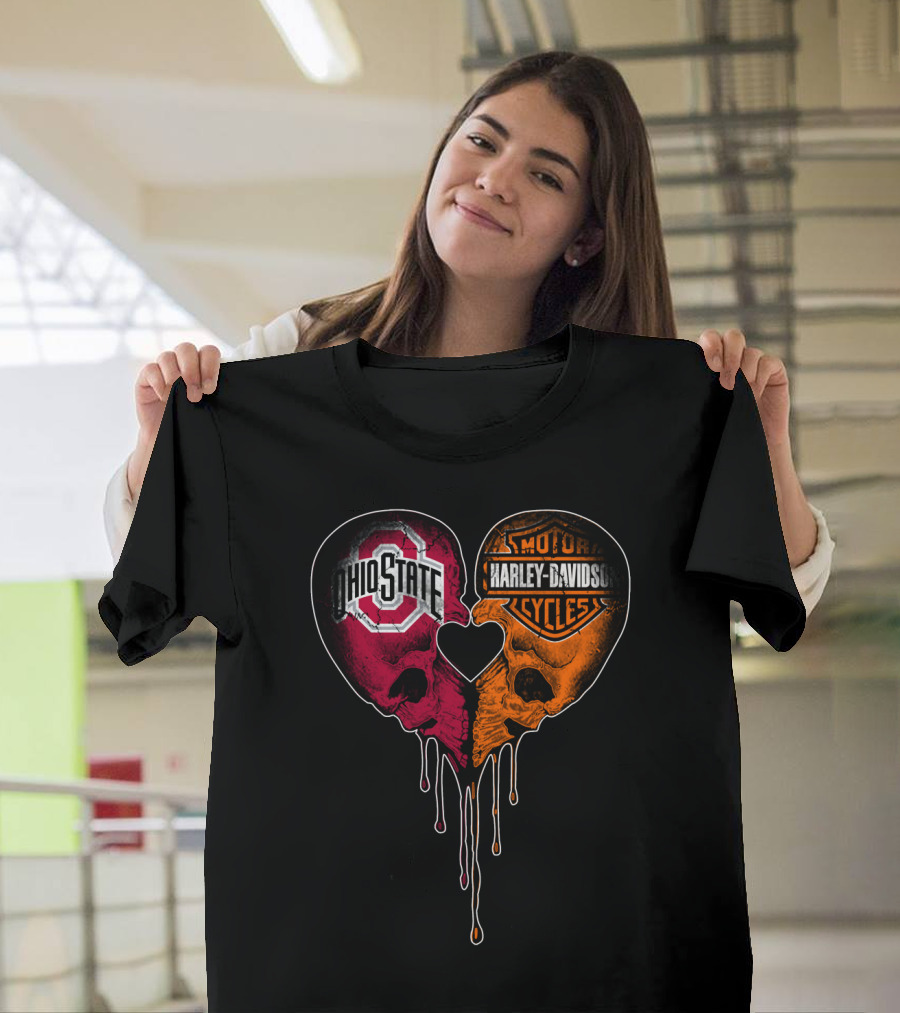 Ohio State Harley Davidson Skull Heart T-Shirt
