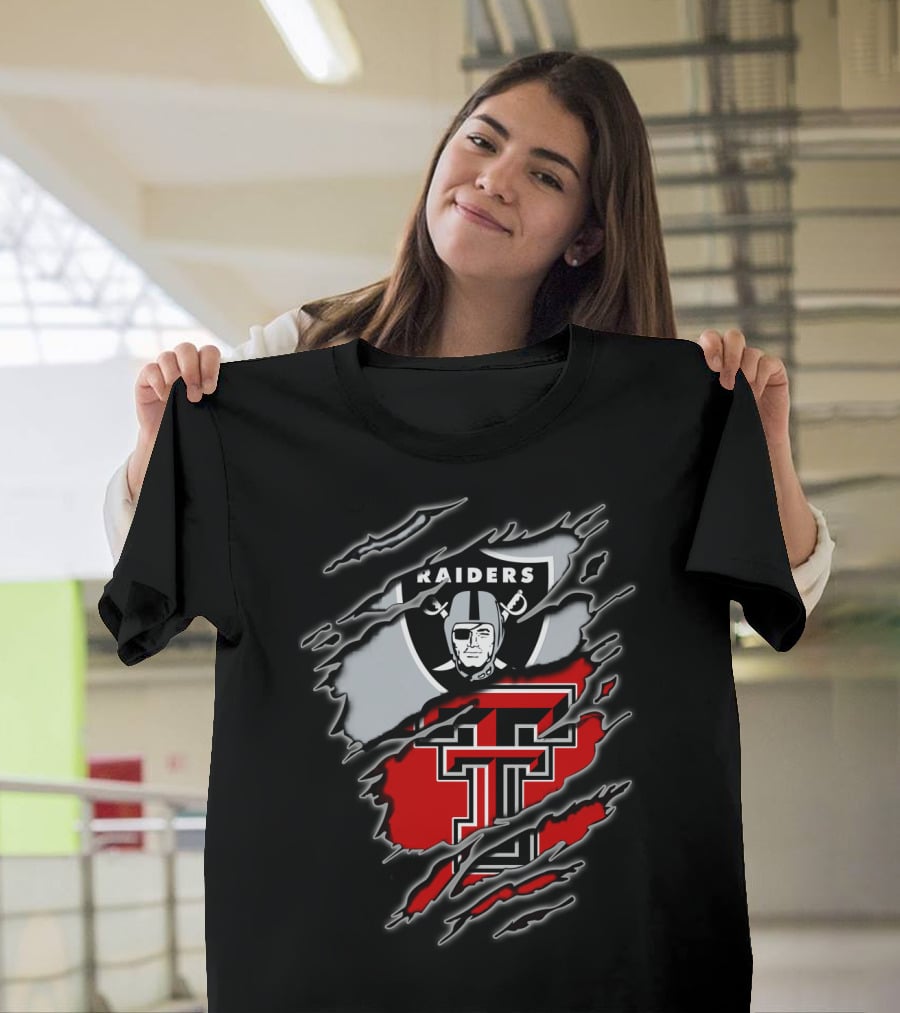 Las Vegas Raiders And Texas Tech Red Raiders Dual Fan Pride T-Shirt
