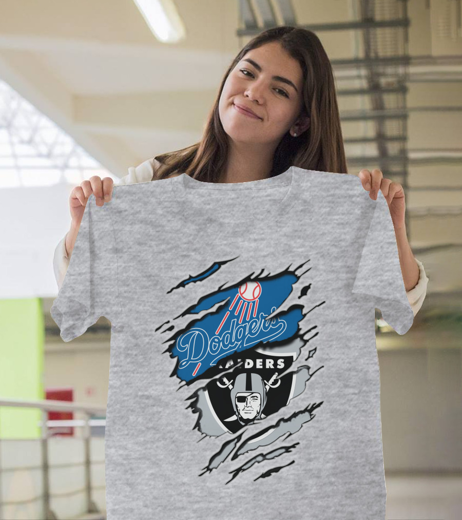Dodgers Raiders Dual Logo Fan Tribute T-Shirt