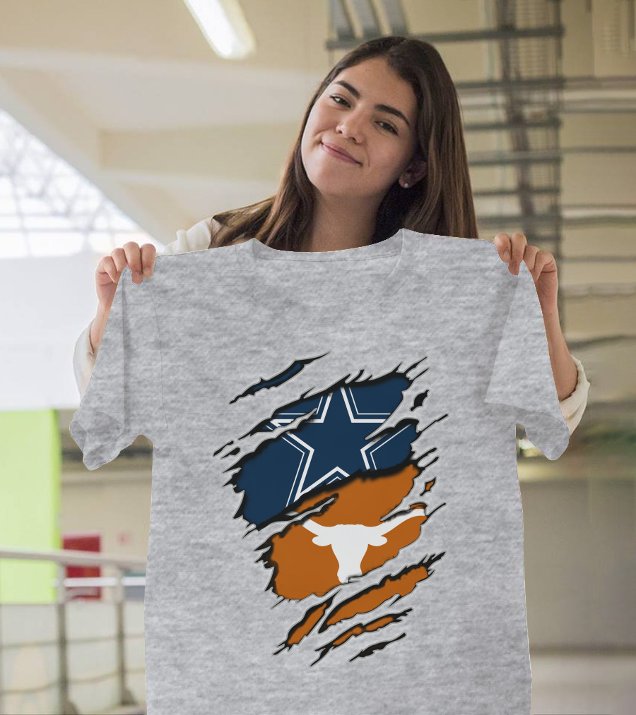 Cowboys Longhorns Star And Bull Texas Pride T-Shirt