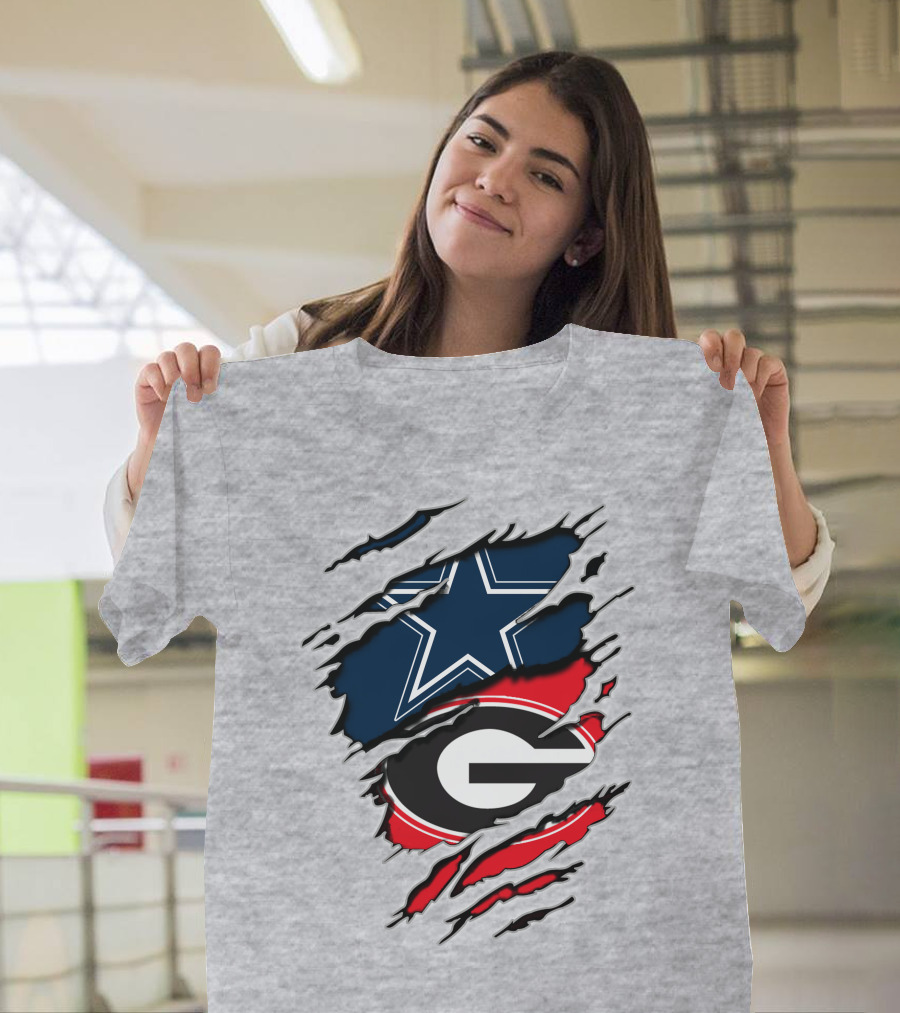 Dallas Cowboys Georgia Bulldogs Torn Flag T-Shirt