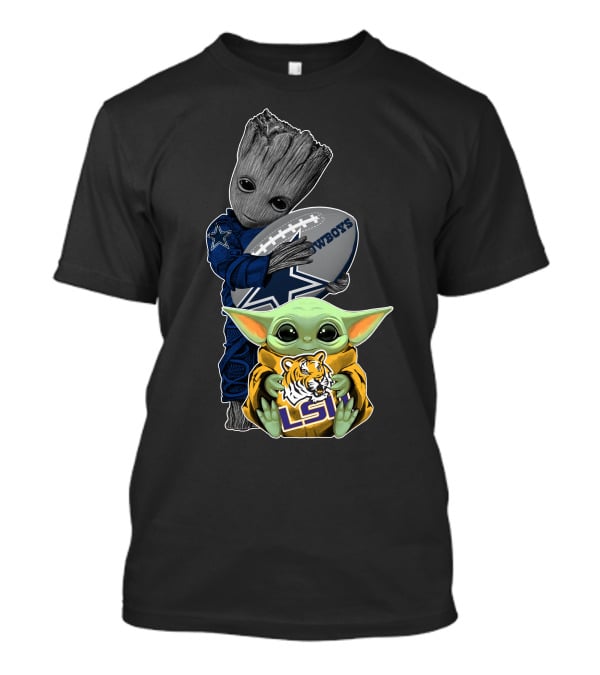 Groot Holding Cowboys Football Baby Yoda Lsu Tigers T-Shirt