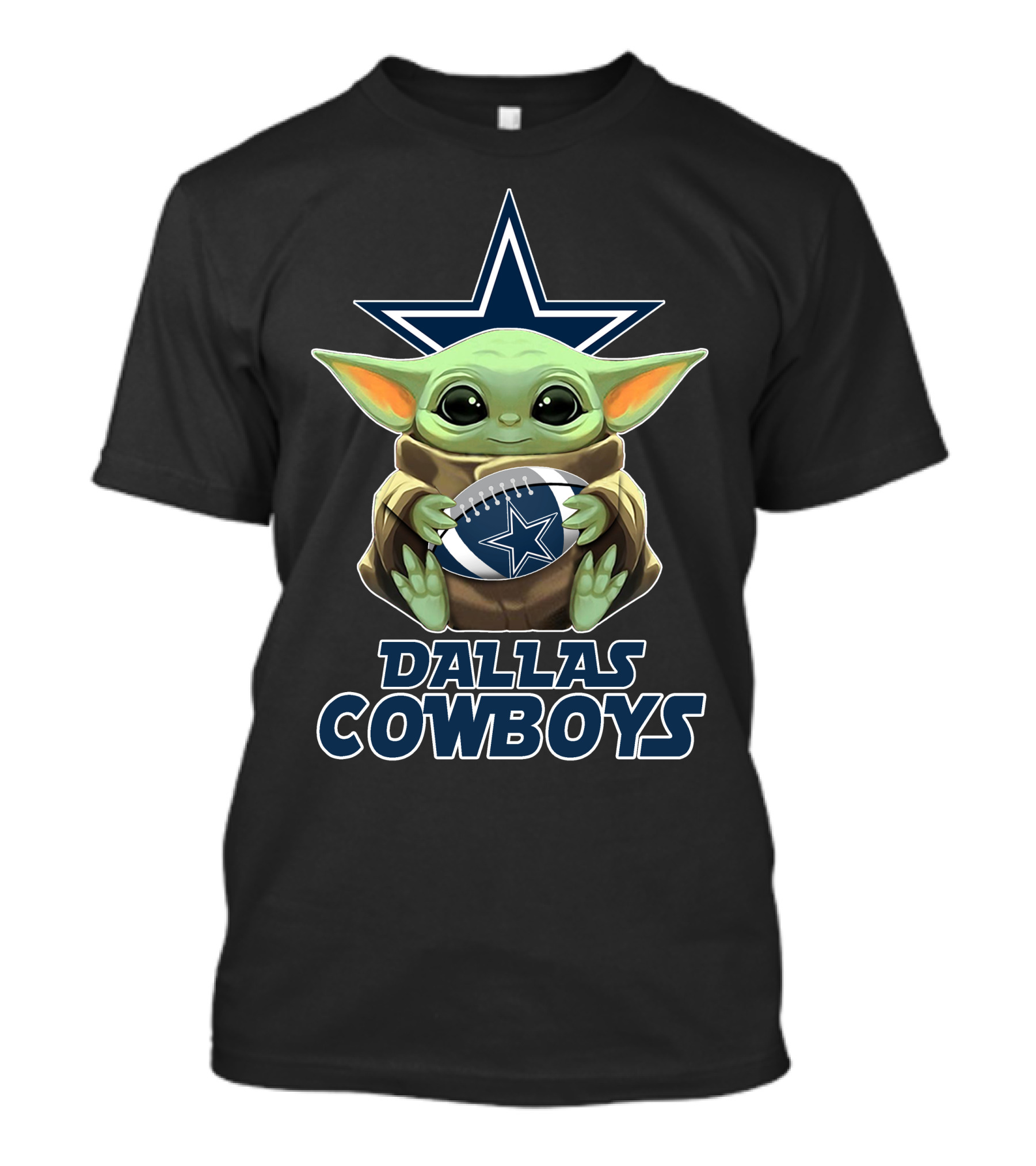 Dallas Cowboys Star Wars Baby Yoda Holding Football T-Shirt