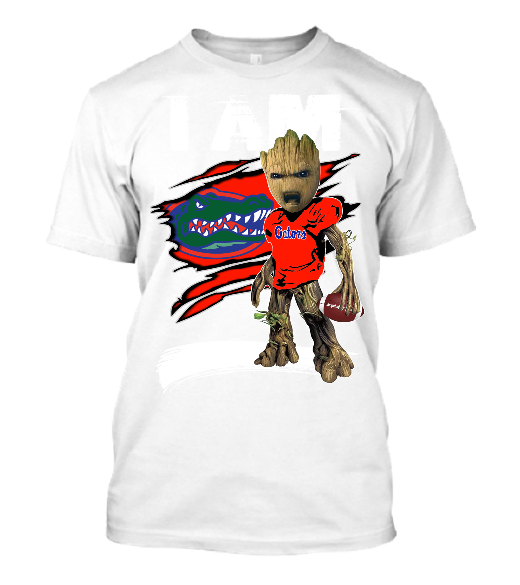 I Am Gators Fan's Football Groot With Alligator T-Shirt