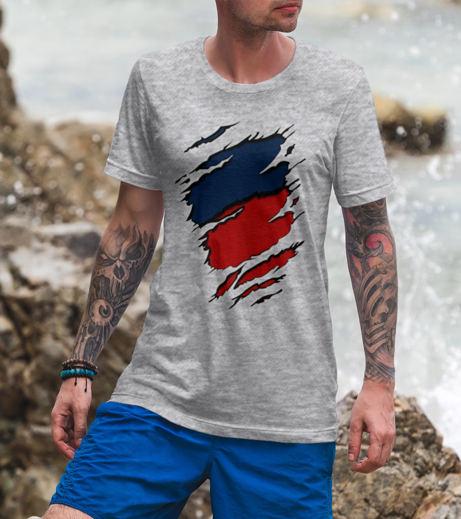 Nhap Blue And Red Torn Texture Claw Mark T-Shirt