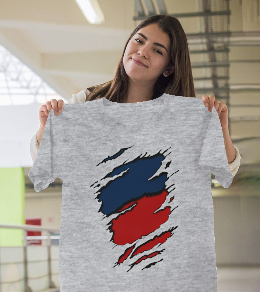 Nhap Blue And Red Torn Texture Claw Mark T-Shirt