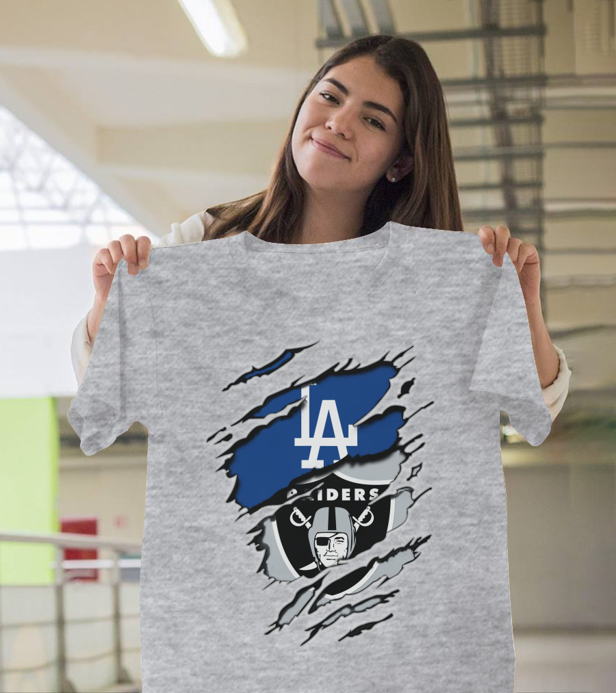 LA Dodgers Raiders Dual Logo Crossover T-Shirt