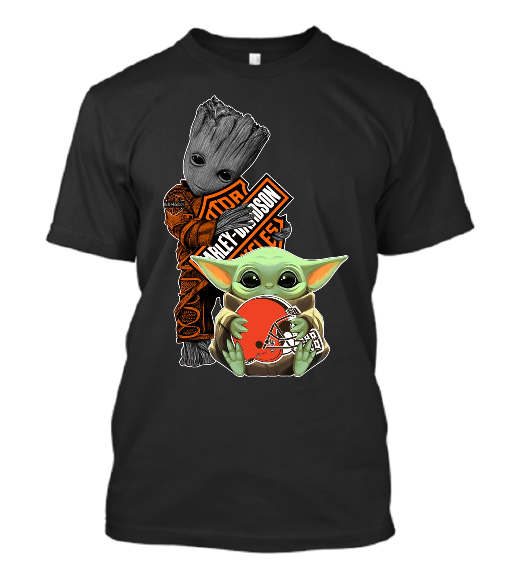 Groot Harley Davidson Baby Yoda Cleveland Browns T-Shirt