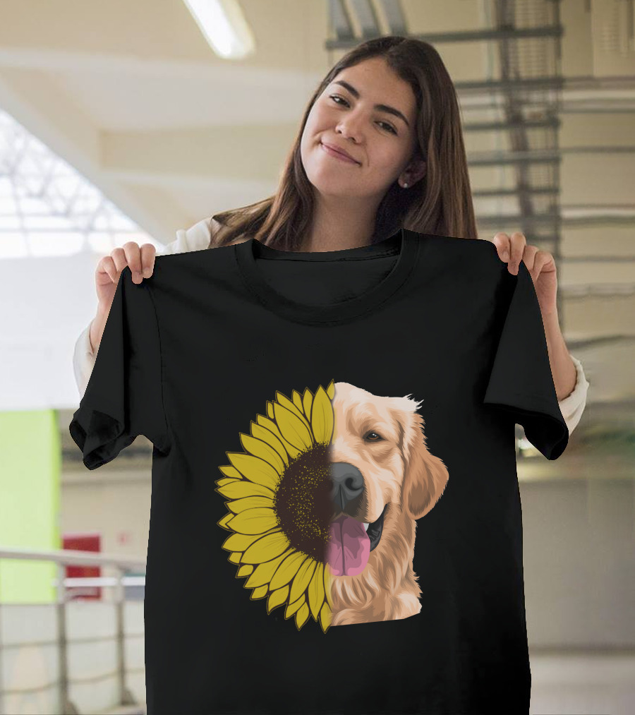 Golden Retriever Half Sunflower Face T-Shirt