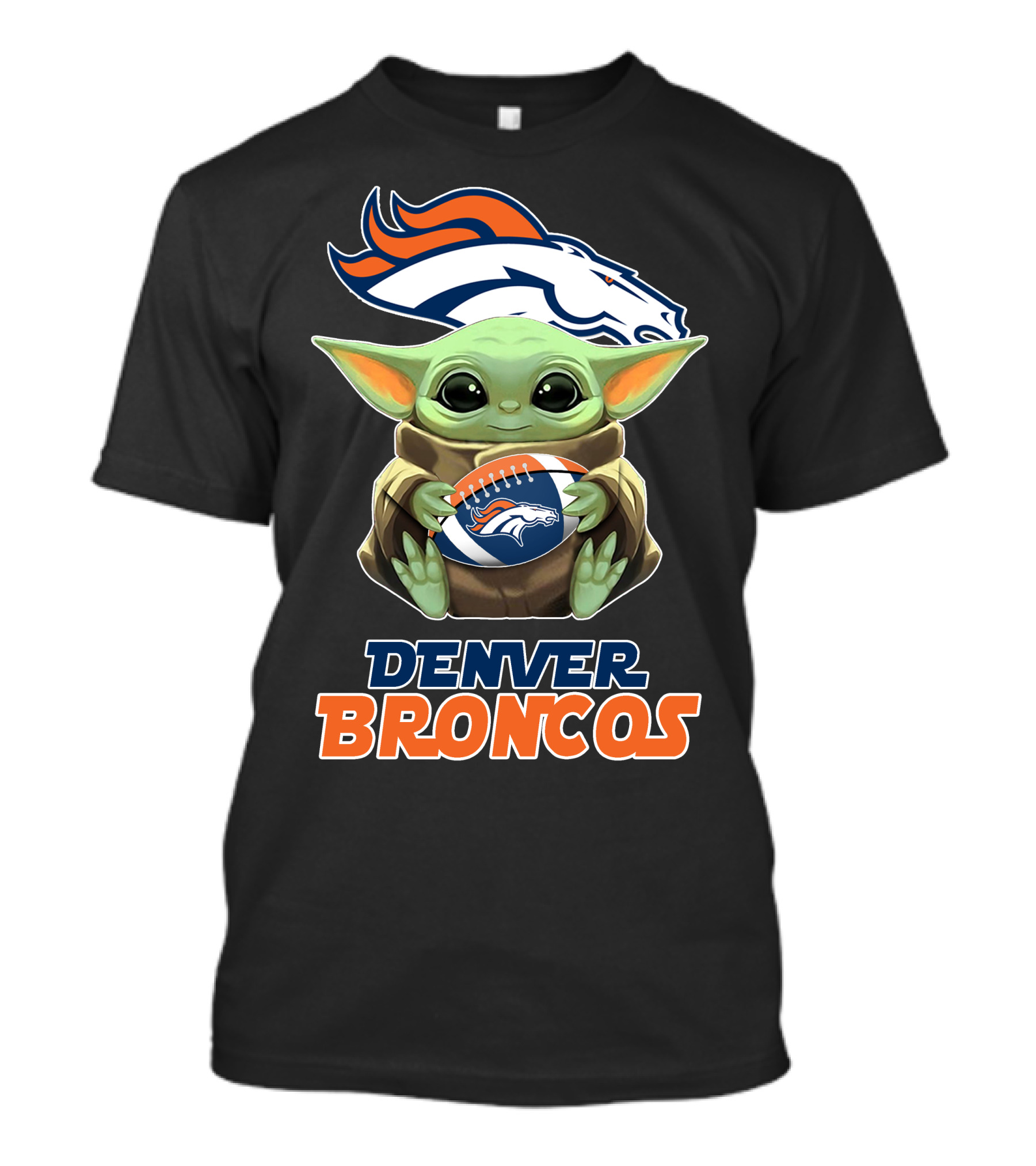 Denver Broncos Baby Yoda Football T-Shirt