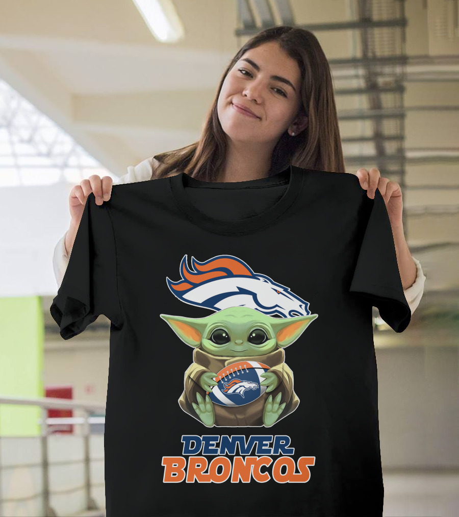Denver Broncos Baby Yoda Football T-Shirt