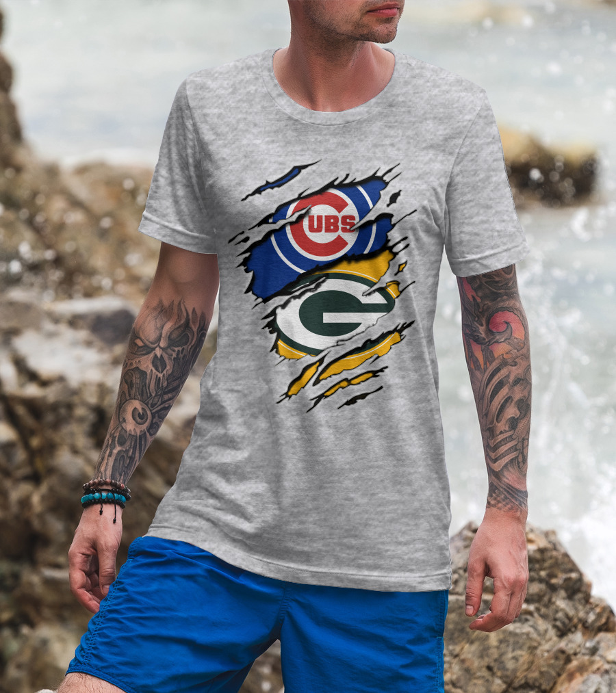 Cubs Packers Torn Logo Crossover T-Shirt