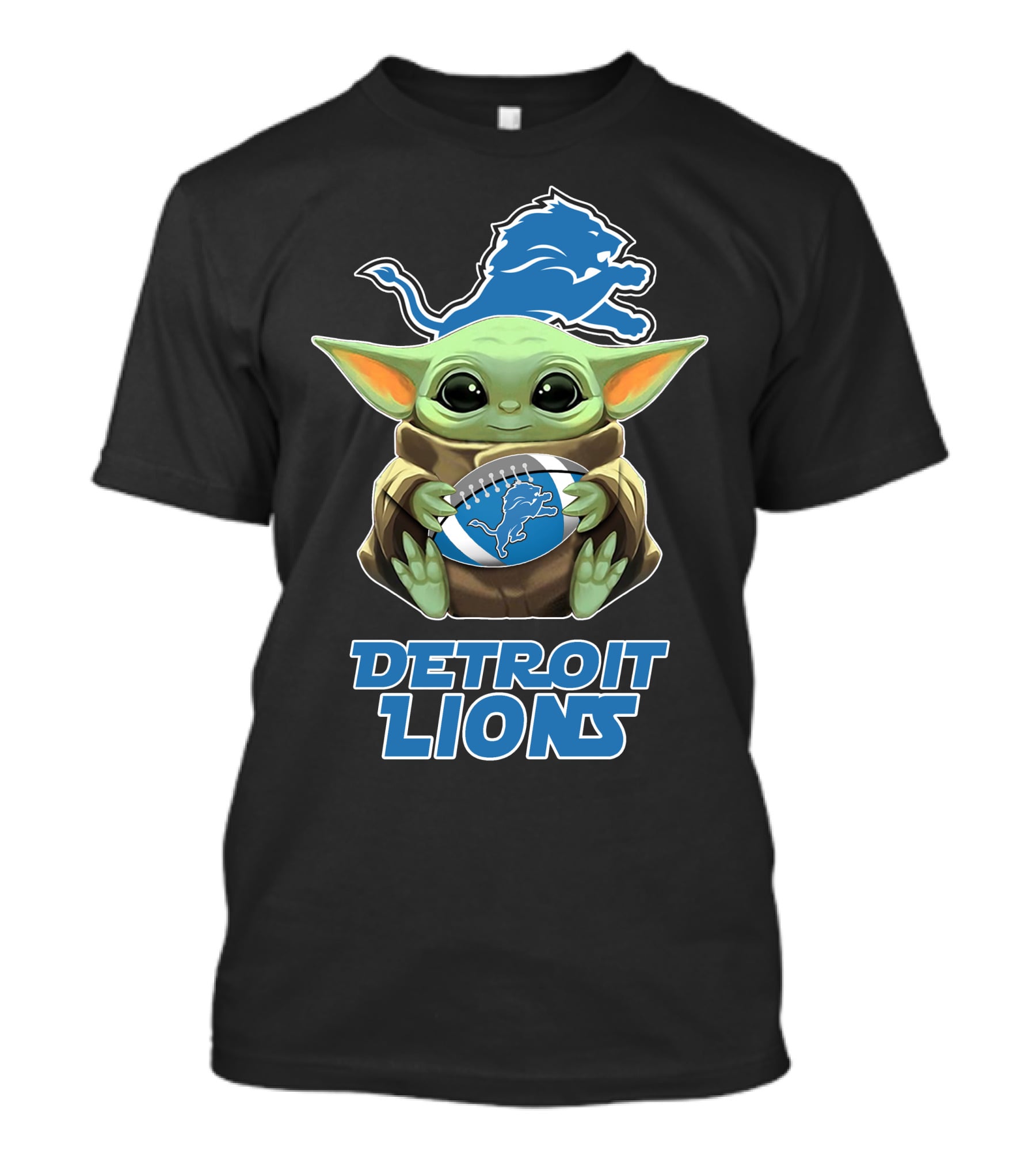 Detroit Lions Baby Yoda Football Fanart T-Shirt