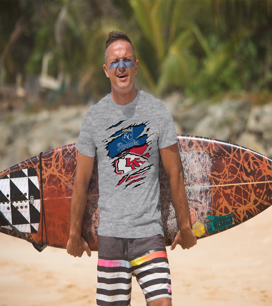 Kc Chiefs Royals Crossover Logo Fusion T-Shirt