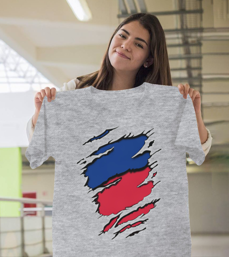 Chie Roy Blue And Red Torn Claw Scratches T-Shirt